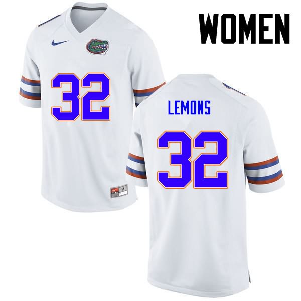 Women's NCAA Florida Gators Adarius Lemons #32 Stitched Authentic Nike White College Football Jersey CKE4565ZG